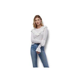 Rachel Parcell Pointelle Ruffle Sweater XXL Ivory Knit Pullover Top Long Sleev